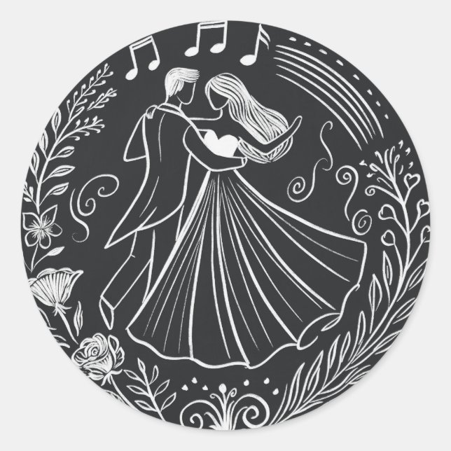 Chalkboard Line Art Dancing Brauchtum Hochzeit Runder Aufkleber (Vorderseite)