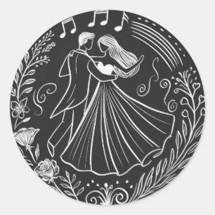 Chalkboard Line Art Dancing Brauchtum Hochzeit Runder Aufkleber