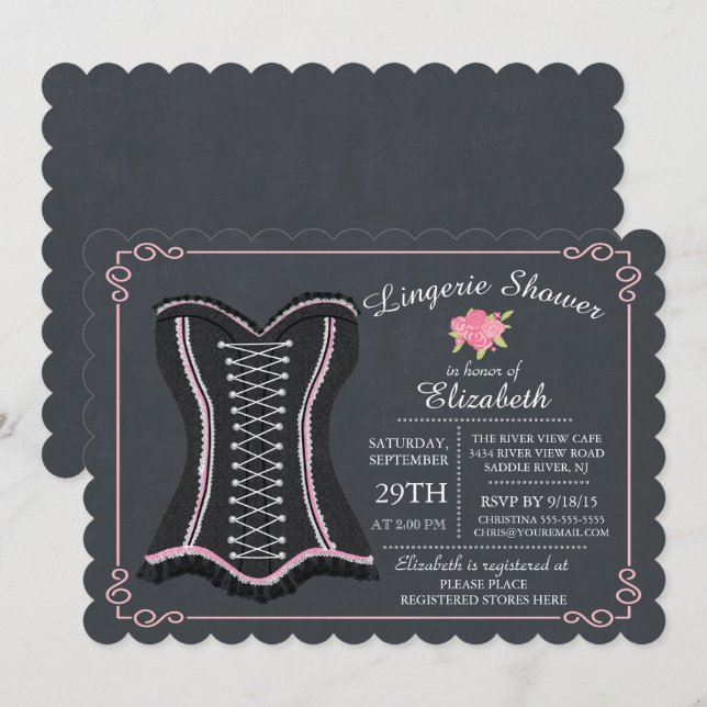 Chalkboard Lingerie Bridal Dusche Einladung (Vorne/Hinten)