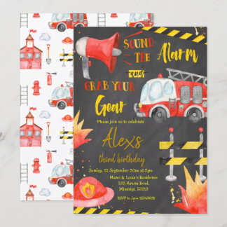 Chalkboard Little Firefighter Boy Geburtstag Einladung