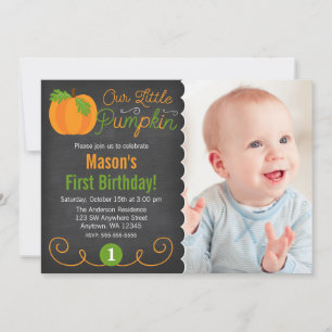 Chalkboard Little Pumpkin Green Orange Geburtstag Einladung