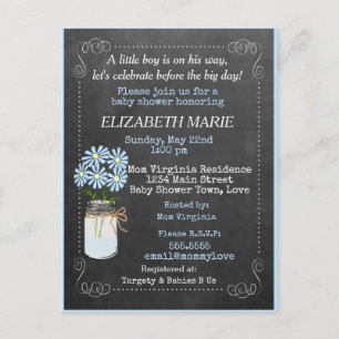 Chalkboard Look Blue Baby Dusche Einladung  
