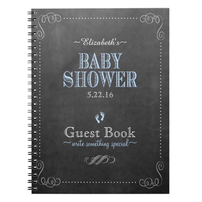 Chalkboard Look Blue Baby Dusche Gästebuch- Notizblock (Vorderseite)