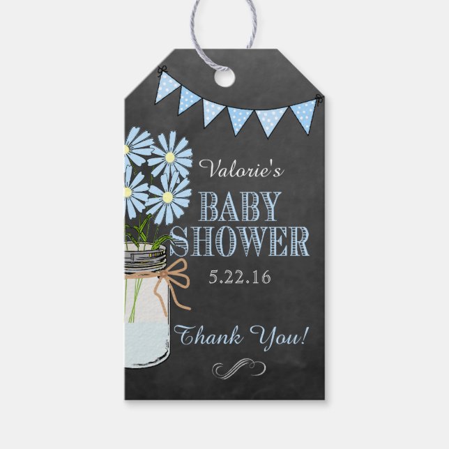 Chalkboard Look Country Mason Jar Blue Blumen Geschenkanhänger (Vorderseite)