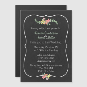 Chalkboard Look Floral Wedding Magnet