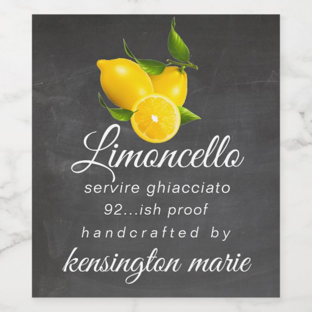 Chalkboard Look Limoncello Flasche Etikett | (Einzelnes Label)