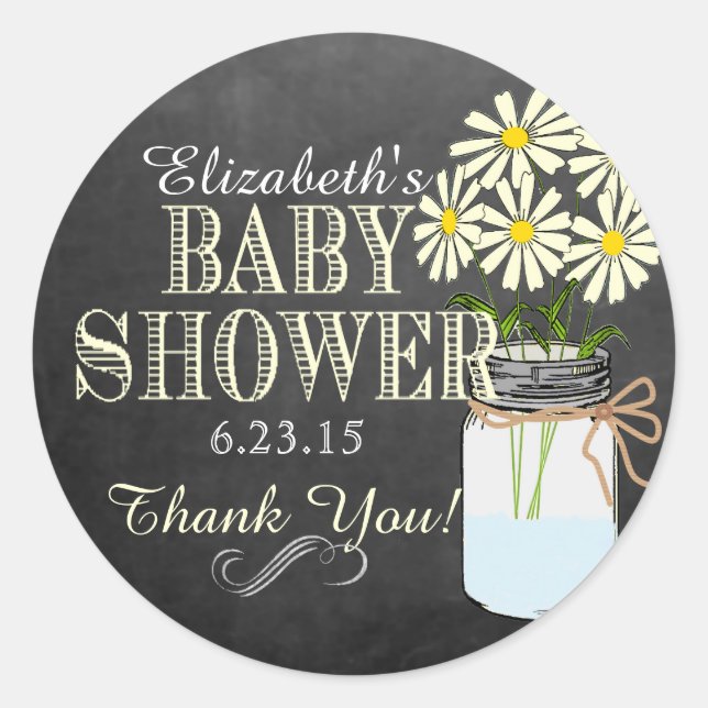 Chalkboard Look Mason Jar- Yellow Baby Dusche Runder Aufkleber (Vorderseite)