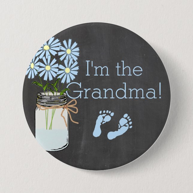 Chalkboard Look Masson Jar Blue Ich bin die Oma Button (Vorderseite)
