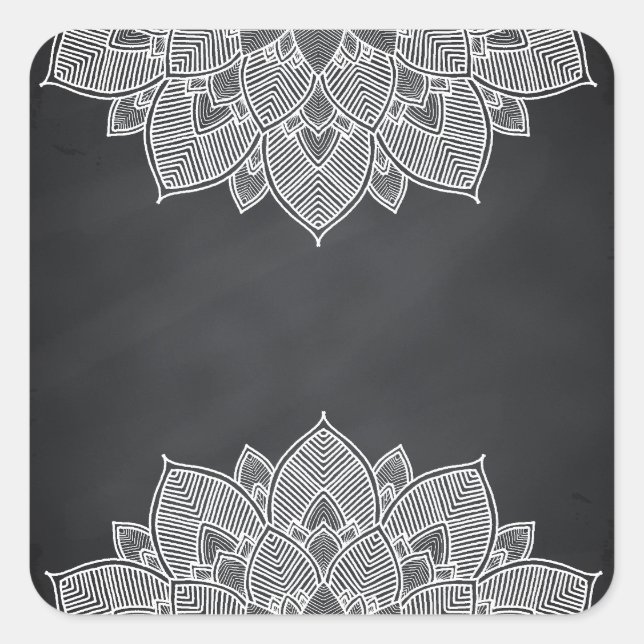 Chalkboard Lotus Blume Mandala Swirl Quadratischer Aufkleber (Vorderseite)
