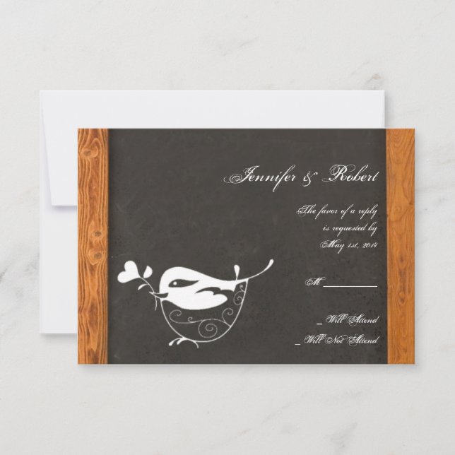 Chalkboard Love Bird Response Card RSVP Karte (Vorderseite)