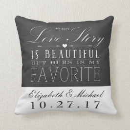 Chalkboard Love Story Wedding Anniversary Pillow Kissen