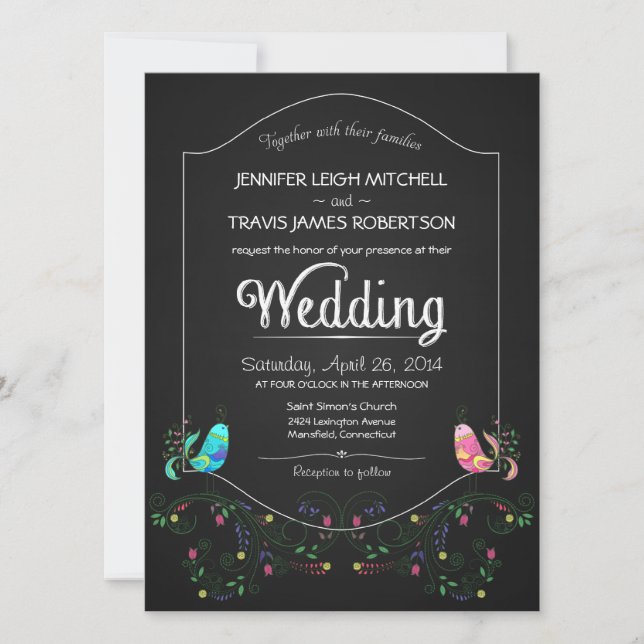 Chalkboard Lovebirds Hochzeit Einladungen (Vorderseite)