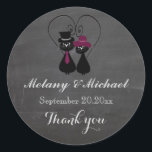 Chalkboard lustige Katze Liebe Paar vielen Dank Runder Aufkleber<br><div class="desc">Chalkboard trendy lustige Katze Liebe Paar danke Ihnen Aufkleber.</div>