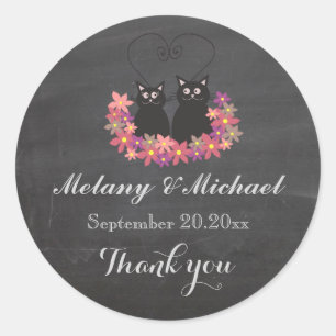 Chalkboard lustige Katze Liebe Paar vielen Dank Runder Aufkleber