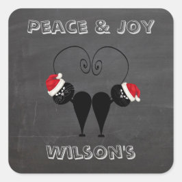Chalkboard lustiges Santa Cat Paar personalisiert Quadratischer Aufkleber