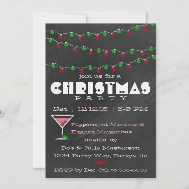 Chalkboard Martini Invitations de Noël (Devant)