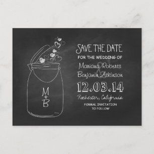 Chalkboard Mason Glas rustikal Save the Date schwa Ankündigungspostkarte