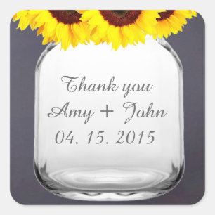 Chalkboard Mason Glas Sonnenblumen Gastgeschenke H Quadratischer Aufkleber