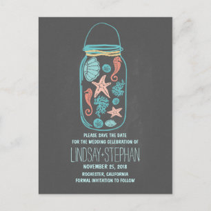 Chalkboard Mason Jar Beach Hochzeit Save the Date Ankündigungspostkarte