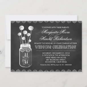 Chalkboard Mason Jar Lüster Einladung Hochzeit