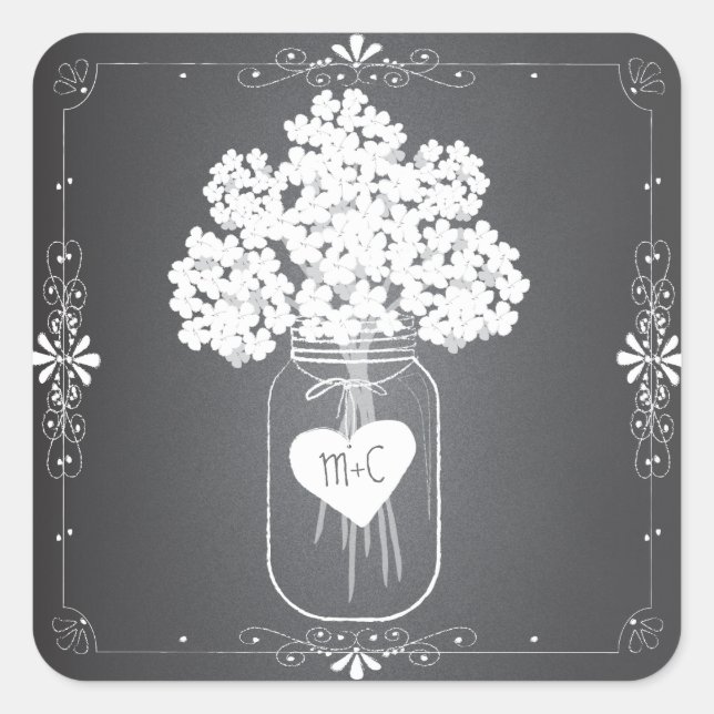 Chalkboard Mason Jar Personalisiert Gefälligkeitsa Quadratischer Aufkleber (Vorderseite)