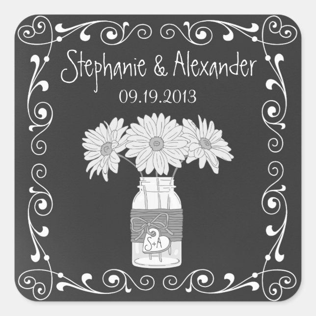 Chalkboard Mason Jar Personalisiert Gefälligkeitsa Quadratischer Aufkleber (Vorderseite)