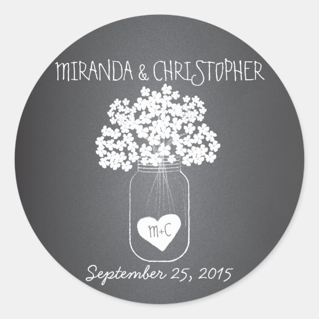 Chalkboard Mason Jar Personalisiert Gefälligkeitsa Runder Aufkleber (Vorderseite)