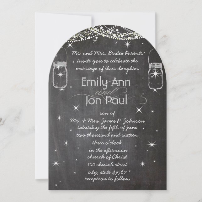 ChalkBoard Mason Jar Wedding Stars Garland Einladung (Vorderseite)