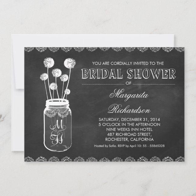 Chalkboard mason jarre nuptiale invitations à la d (Devant)