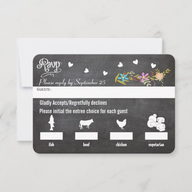 Chalkboard Menü Auswahl Blumengarten Hochzeit RSVP (Vorderseite)