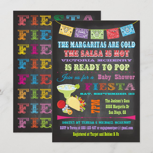 Chalkboard Mexican Fiesta Baby Shower Einladungen (Vorne/Hinten)