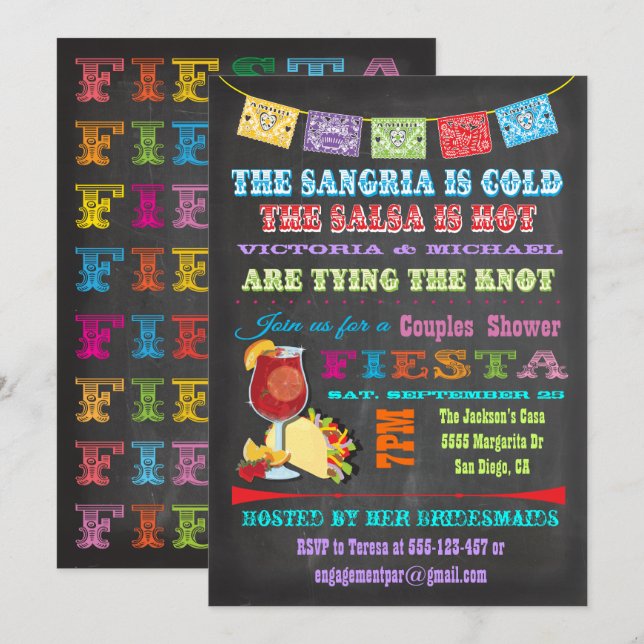 Chalkboard Mexican Fiesta Sangria Paare Dusche Einladung (Vorne/Hinten)