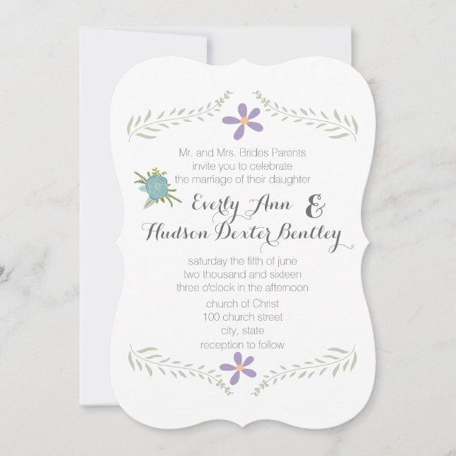 Chalkboard Mint Lilac Aqua Blumengarten Hochzeit Einladung (Vorderseite)
