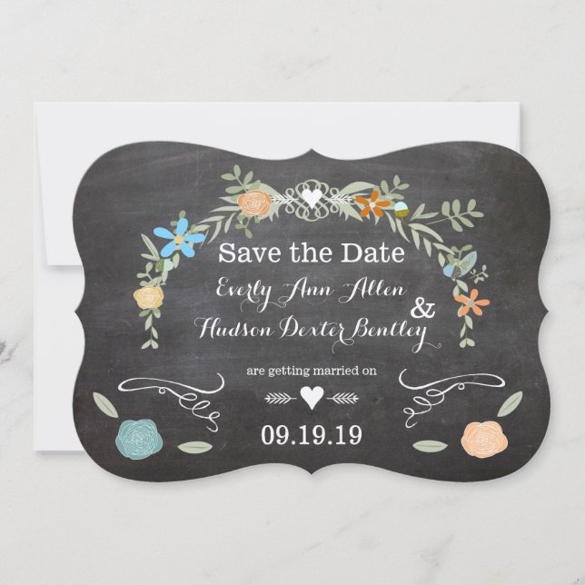 Chalkboard Mint Pink Aqua Blumengarten Hochzeit Einladung (Vorderseite)