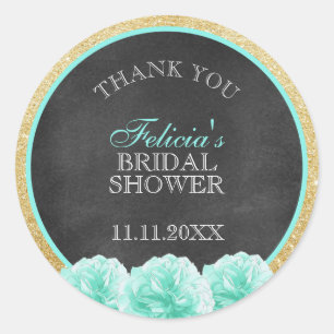 Chalkboard Minze Green Gold Glitzer Brautparty Runder Aufkleber