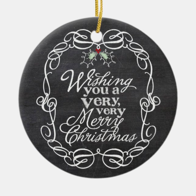 Chalkboard Mistletos Script Frohe Weihnachten Foto Keramik Ornament (Vorne)