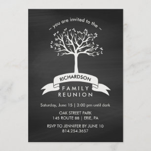 Chalkboard mit Banner und Tree Family Wiedersehen Einladung