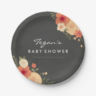 Chalkboard Modern Floral Baby Shooting Paper Telle Pappteller