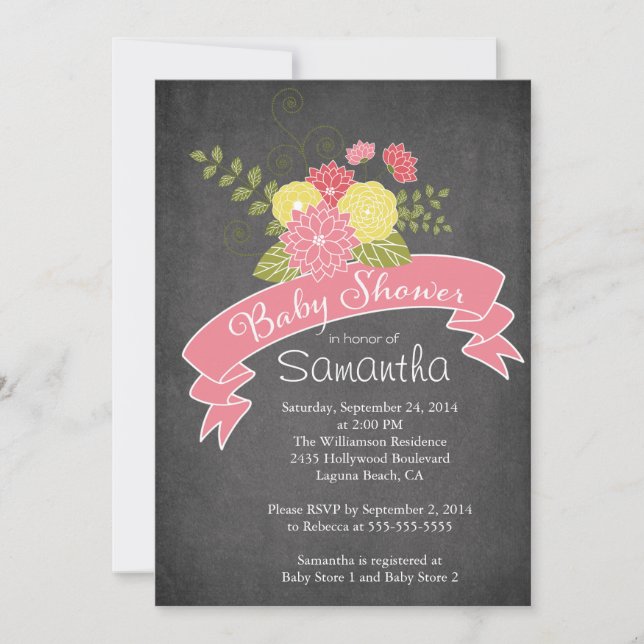 Chalkboard moderne Floral Baby Shower Invitations (Devant)