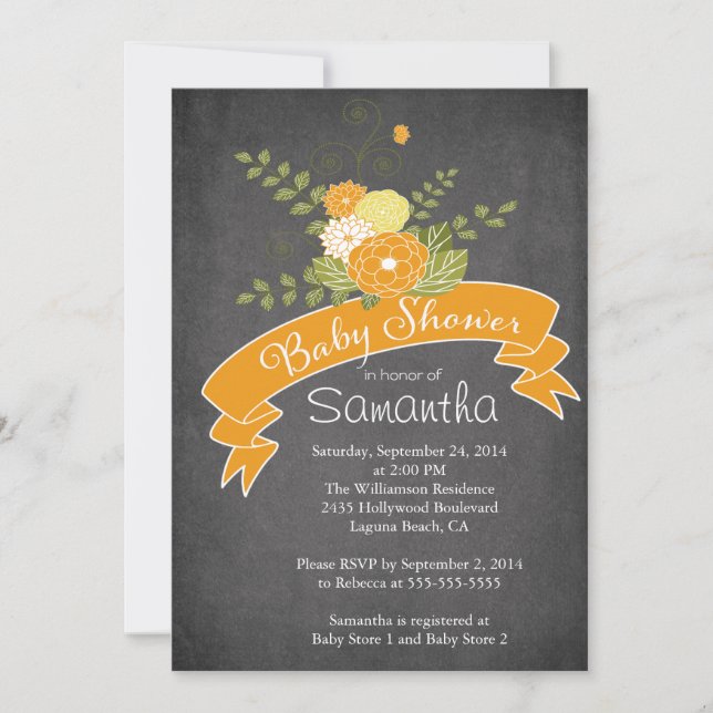 Chalkboard moderne Floral Baby Shower Invitations (Devant)