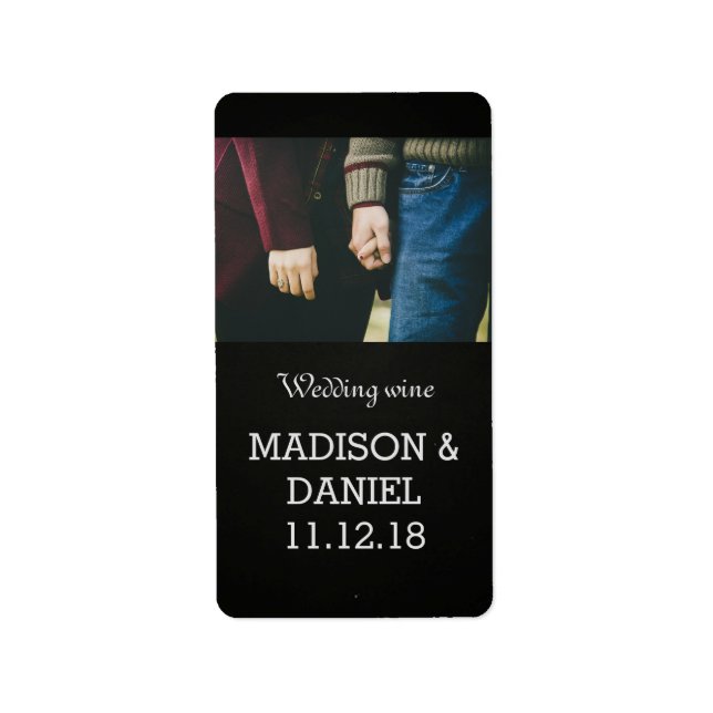Chalkboard Modernes Foto Hochzeitswein Adressaufkleber (Vorne)