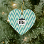 Chalkboard Mr. Yellow and Green Zigzag Zickzack Keramik Ornament<br><div class="desc">Halbpension Mr. Yellow and Turquoise Wedding</div>