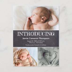Chalkboard Multi Foto Collage Baby Birth Ankündigungspostkarte