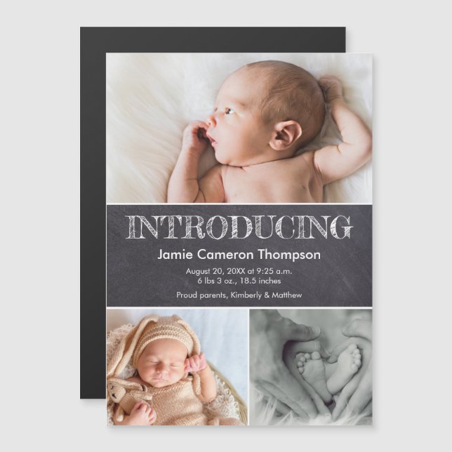 Chalkboard Multi Foto Collage Baby Birth Magneteinladung (Vorne/Hinten)