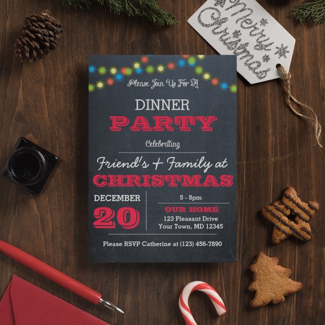 Chalkboard Multi Lights Red Holiday Invitation (Créateur téléchargé)