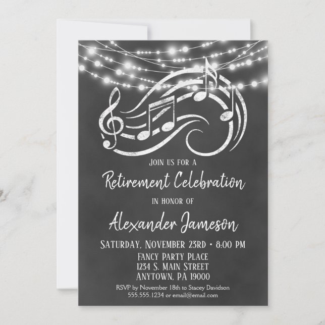 Chalkboard Music Retraite Invitation Hommes Femmes (Devant)