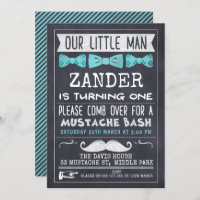 Chalkboard Mustache 1er Anniversaire Invitation