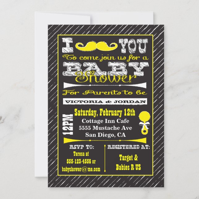 Chalkboard Mustache Baby shower des invitations (Devant)