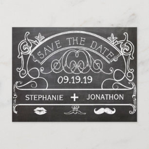 Chalkboard Mustache Lippen Save the Date Vintag Ankündigungspostkarte