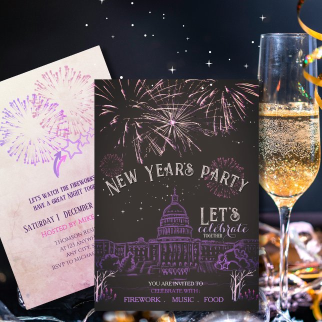Chalkboard New Year's Party Invitation | Purple  Einladung (Chalkboard New Year's Party Invitation  Purple )